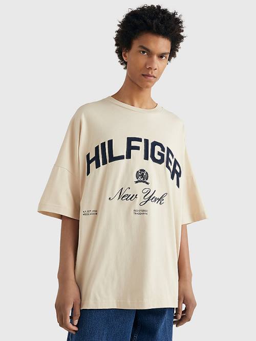 Tommy Hilfiger Prep Crest Embroidery Logo T-shirts Heren Beige | TH437BHG