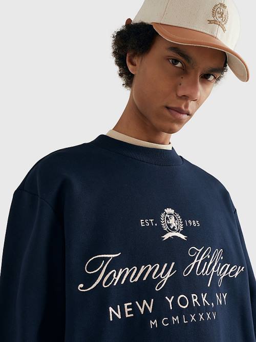 Tommy Hilfiger Prep Crest Organic Katoenen Sweatshirts Heren Blauw | TH486IZB