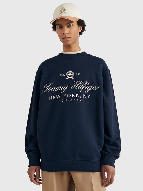 Tommy Hilfiger Prep Crest Organic Katoenen Sweatshirts Heren Blauw | TH486IZB