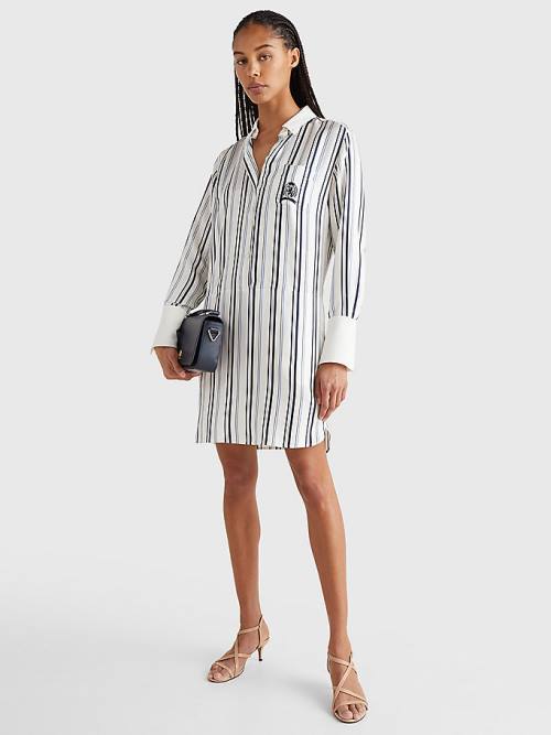 Tommy Hilfiger Prep Crest Silk Stripe Shirt Jurken Dames Wit | TH041UXS