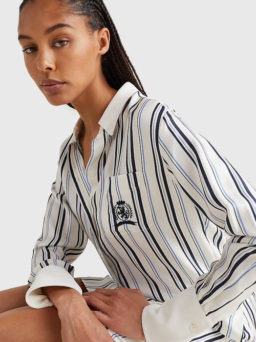 Tommy Hilfiger Prep Crest Silk Stripe Shirt Jurken Dames Wit | TH041UXS