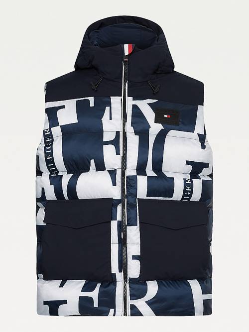 Tommy Hilfiger Print Met Capuchon Puffer Vest Jassen Heren Blauw | TH074DNE