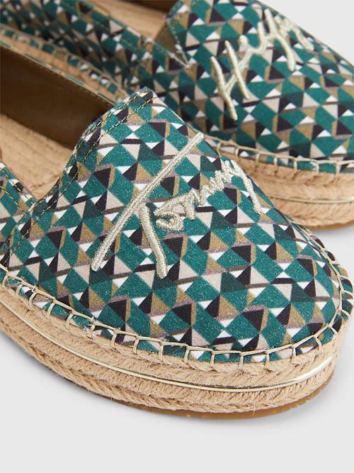 Tommy Hilfiger Printed Signature Logo Espadrilles Loafers Dames Groen | TH249UGO