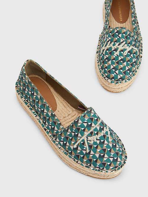 Tommy Hilfiger Printed Signature Logo Espadrilles Loafers Dames Groen | TH249UGO