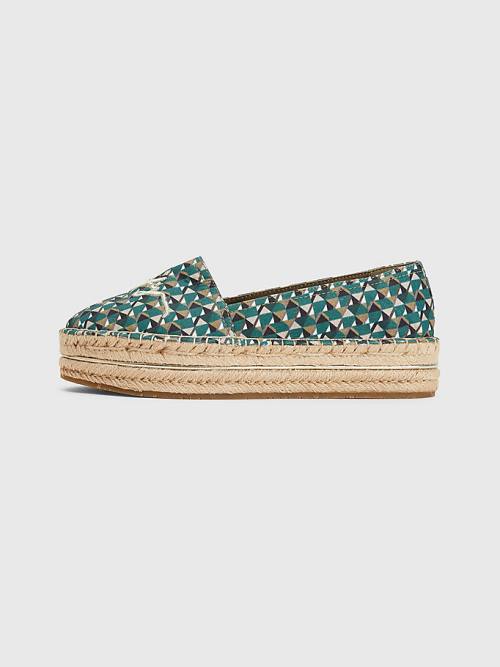 Tommy Hilfiger Printed Signature Logo Espadrilles Loafers Dames Groen | TH249UGO