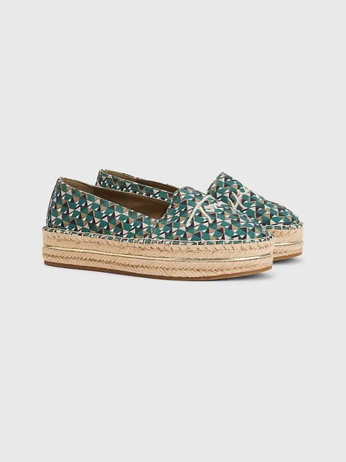 Tommy Hilfiger Printed Signature Logo Espadrilles Loafers Dames Groen | TH249UGO