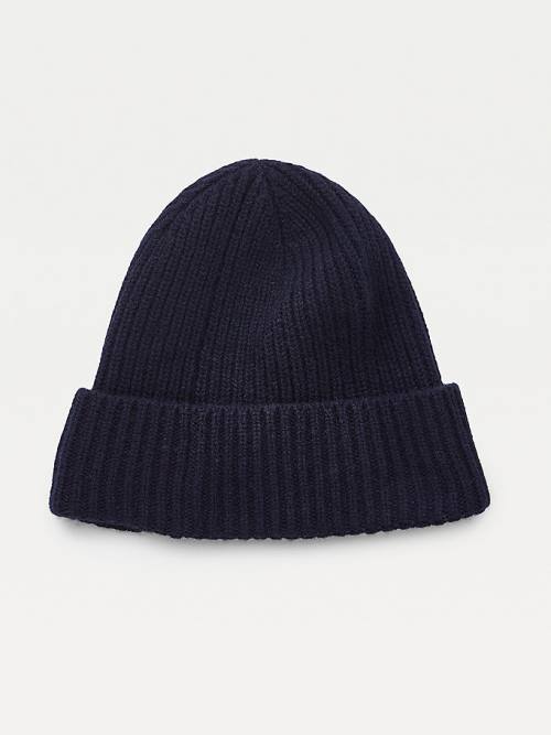 Tommy Hilfiger Pure Cashmere Rib-Knit Beanie Hoeden Heren Blauw | TH417EGD