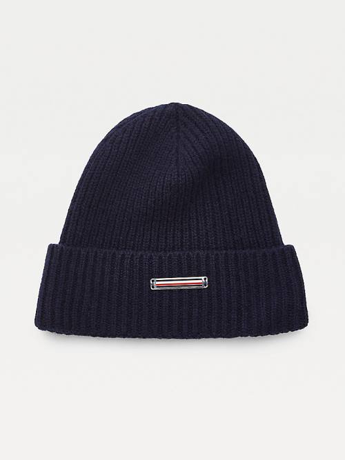 Tommy Hilfiger Pure Cashmere Rib-Knit Beanie Hoeden Heren Blauw | TH417EGD