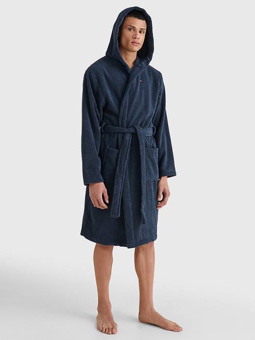 Tommy Hilfiger Pure Katoenen Met Capuchon Bathrobe Pyjamas Heren Blauw | TH091NBT