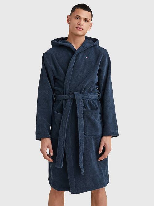 Tommy Hilfiger Pure Katoenen Met Capuchon Bathrobe Pyjamas Heren Blauw | TH091NBT