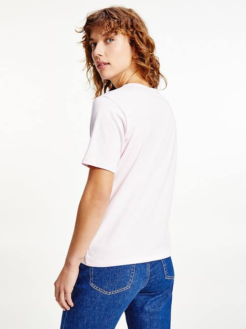 Tommy Hilfiger Pure Organic Katoenen Embroidery T-shirts Dames Roze | TH920KFR