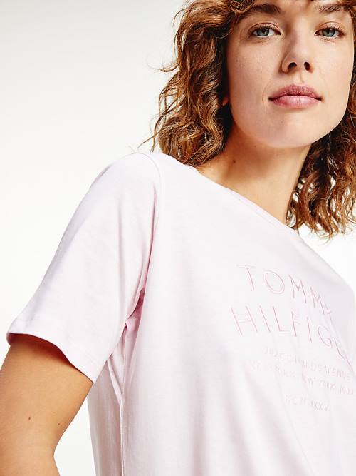 Tommy Hilfiger Pure Organic Katoenen Embroidery T-shirts Dames Roze | TH920KFR