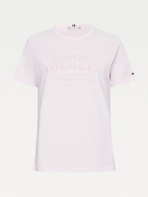 Tommy Hilfiger Pure Organic Katoenen Embroidery T-shirts Dames Roze | TH920KFR