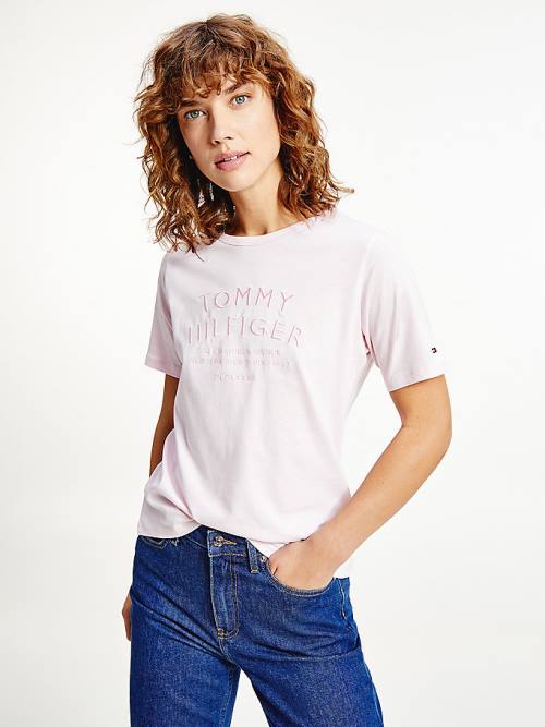 Tommy Hilfiger Pure Organic Katoenen Embroidery T-shirts Dames Roze | TH920KFR