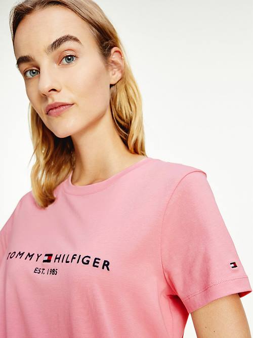 Tommy Hilfiger Pure Organic Katoenen Logo T-shirts Dames Roze | TH724OJG