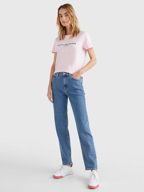 Tommy Hilfiger Pure Organic Katoenen Logo T-shirts Dames Roze | TH759SIE