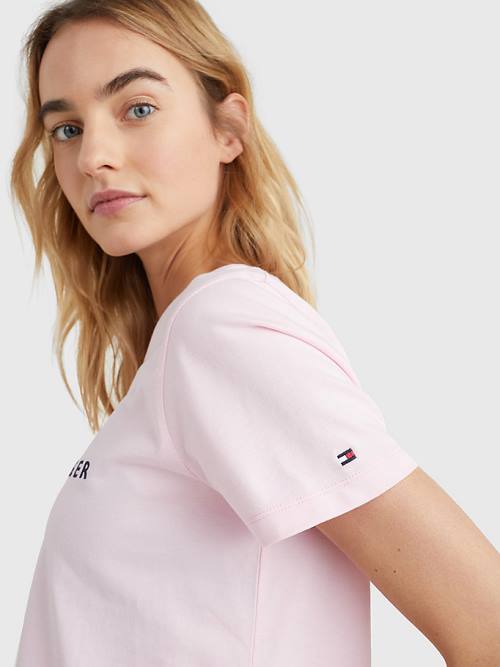 Tommy Hilfiger Pure Organic Katoenen Logo T-shirts Dames Roze | TH759SIE