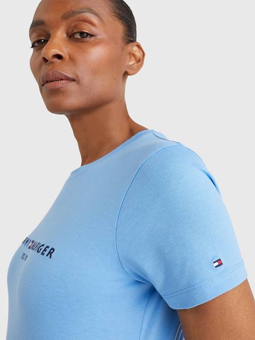 Tommy Hilfiger Pure Organic Katoenen Logo T-shirts Dames Blauw | TH852AWX