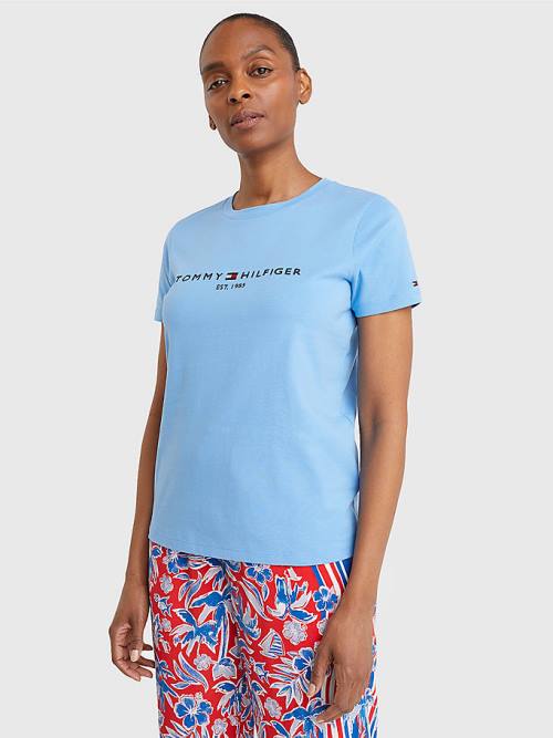 Tommy Hilfiger Pure Organic Katoenen Logo T-shirts Dames Blauw | TH852AWX