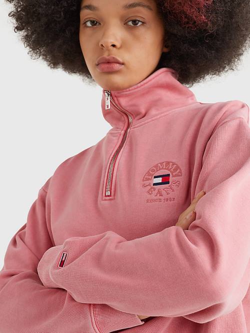 Tommy Hilfiger Quarter Zip Relaxed Fit Sweatshirts Dames Roze | TH261UVN