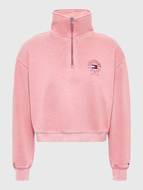 Tommy Hilfiger Quarter Zip Relaxed Fit Sweatshirts Dames Roze | TH261UVN