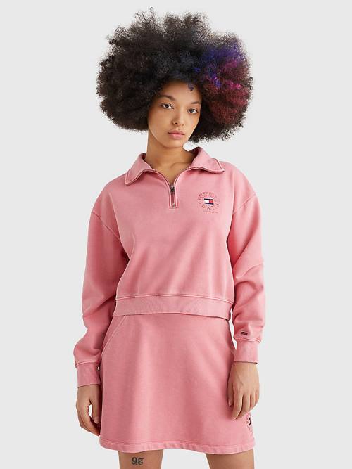 Tommy Hilfiger Quarter Zip Relaxed Fit Sweatshirts Dames Roze | TH261UVN