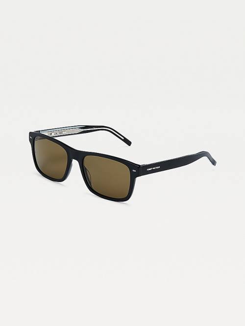 Tommy Hilfiger Rectangular Acetate Zonnebril Heren Zwart | TH417TPJ