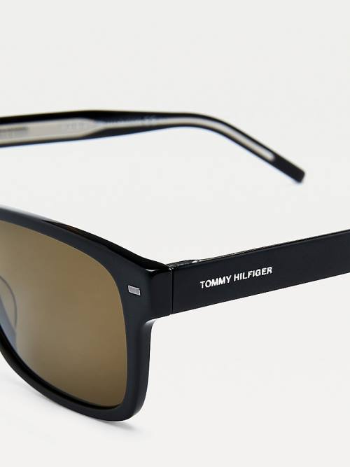 Tommy Hilfiger Rectangular Acetate Zonnebril Heren Zwart | TH417TPJ