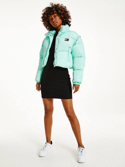 Tommy Hilfiger Recycled Convertible Cropped Vest Puffer Jassen Dames Groen | TH689KFP