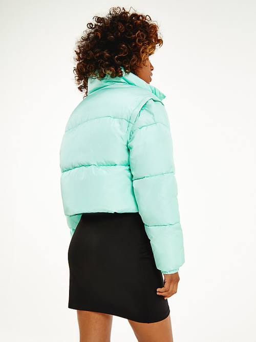 Tommy Hilfiger Recycled Convertible Cropped Vest Puffer Jassen Dames Groen | TH689KFP