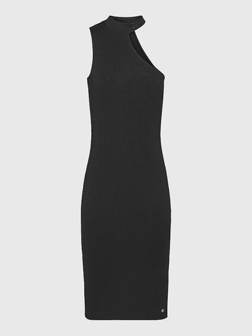 Tommy Hilfiger Recycled Cutout Ribbed Bodycon Jurken Dames Zwart | TH386ICW