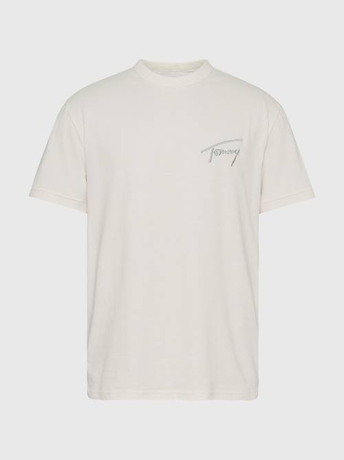 Tommy Hilfiger Recycled Katoenen Signature Logo T-shirts Heren Wit | TH087BOD