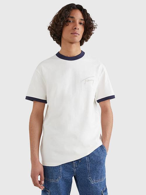 Tommy Hilfiger Recycled Katoenen Signature Logo T-shirts Heren Wit | TH087BOD