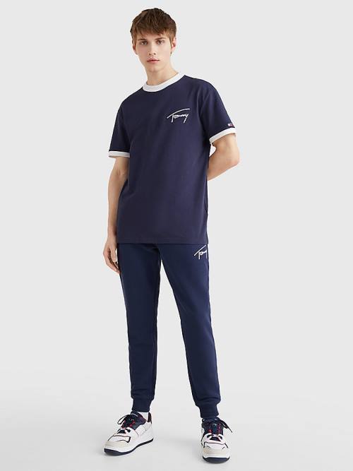 Tommy Hilfiger Recycled Katoenen Signature Logo T-shirts Heren Blauw | TH981GJM