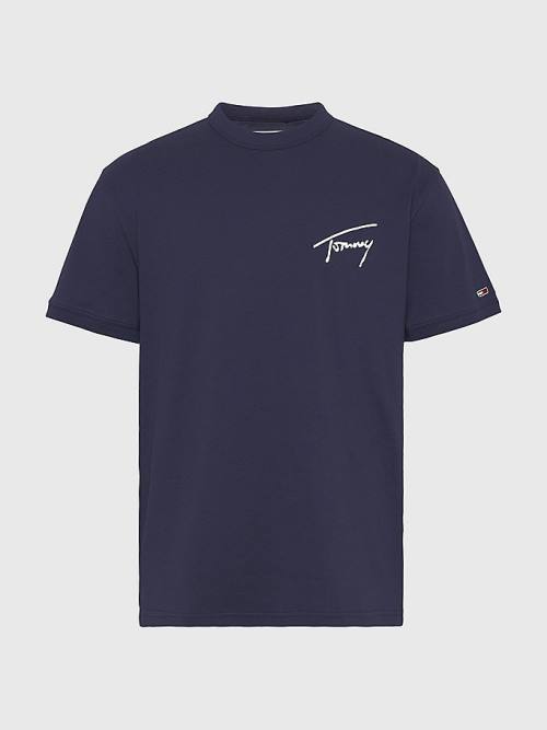 Tommy Hilfiger Recycled Katoenen Signature Logo T-shirts Heren Blauw | TH981GJM