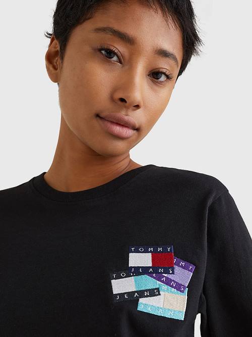 Tommy Hilfiger Recycled Long Sleeve Badge T-shirts Dames Zwart | TH829LMR