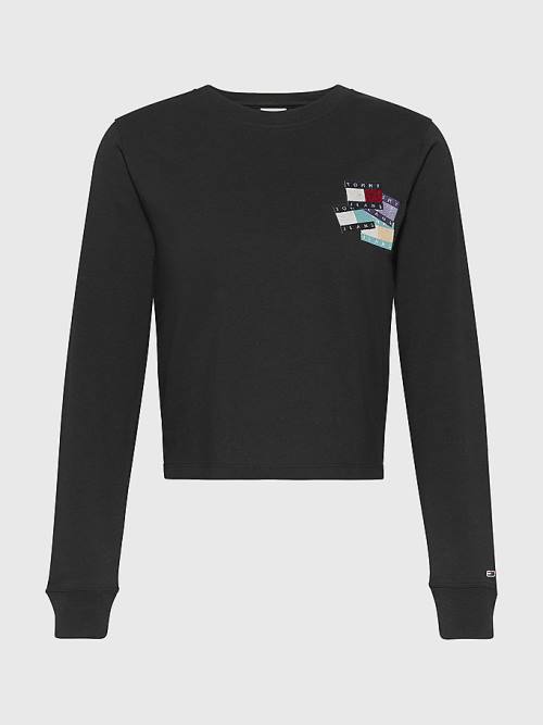 Tommy Hilfiger Recycled Long Sleeve Badge T-shirts Dames Zwart | TH829LMR