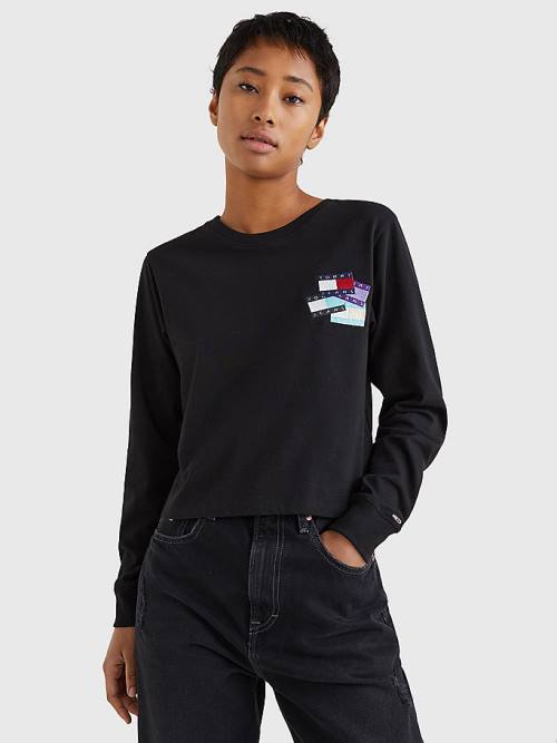 Tommy Hilfiger Recycled Long Sleeve Badge T-shirts Dames Zwart | TH829LMR