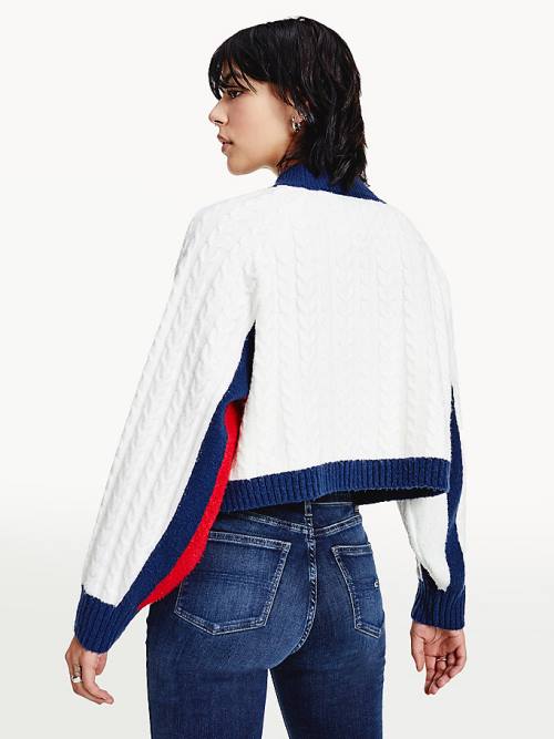 Tommy Hilfiger Recycled Polyester Knit Cropped Flag Jumper Truien Dames Blauw | TH658VMI