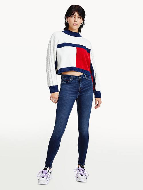 Tommy Hilfiger Recycled Polyester Knit Cropped Flag Jumper Truien Dames Blauw | TH658VMI