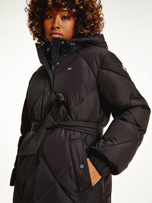 Tommy Hilfiger Recycled Quilted Down Belted Puffer Jassen Dames Zwart | TH691MGO