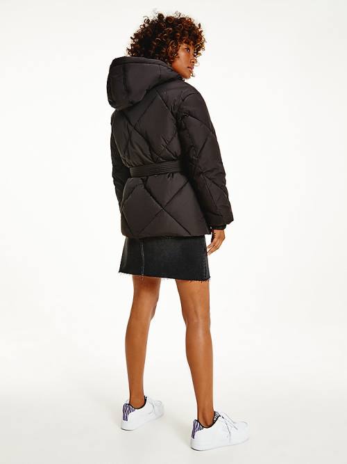 Tommy Hilfiger Recycled Quilted Down Belted Puffer Jassen Dames Zwart | TH691MGO