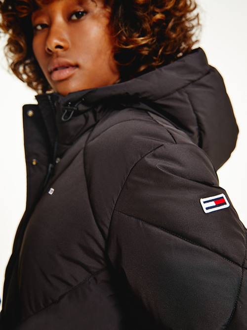 Tommy Hilfiger Recycled Quilted Down Belted Puffer Jassen Dames Zwart | TH691MGO