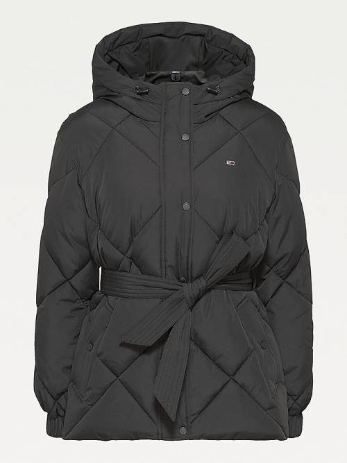 Tommy Hilfiger Recycled Quilted Down Belted Puffer Jassen Dames Zwart | TH691MGO