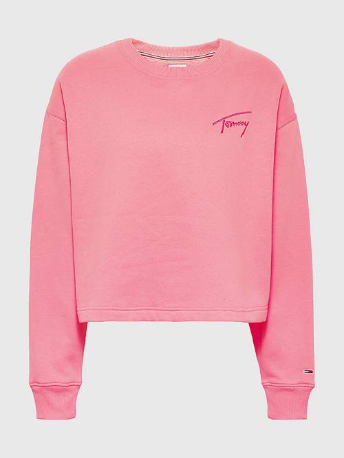 Tommy Hilfiger Recycled Signature Logo Cropped Sweatshirts Dames Roze | TH358QLJ