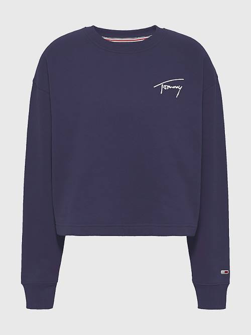 Tommy Hilfiger Recycled Signature Logo Cropped Sweatshirts Dames Blauw | TH387HTK