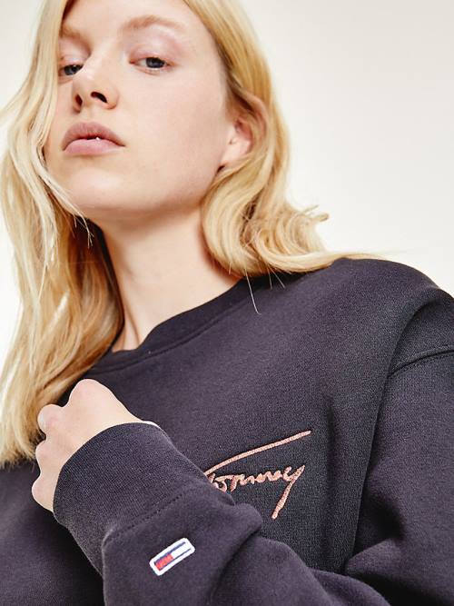 Tommy Hilfiger Recycled Signature Logo Cropped Sweatshirts Dames Zwart | TH654QXS