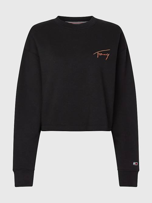 Tommy Hilfiger Recycled Signature Logo Cropped Sweatshirts Dames Zwart | TH654QXS