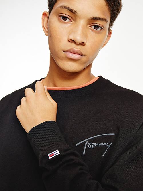 Tommy Hilfiger Recycled Signature Logo Relaxed Sweatshirts Heren Zwart | TH308OJB