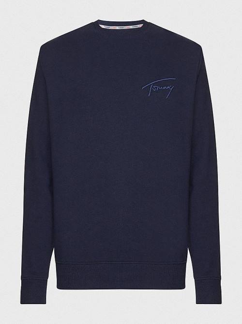 Tommy Hilfiger Recycled Signature Logo Relaxed Sweatshirts Heren Blauw | TH760IGZ